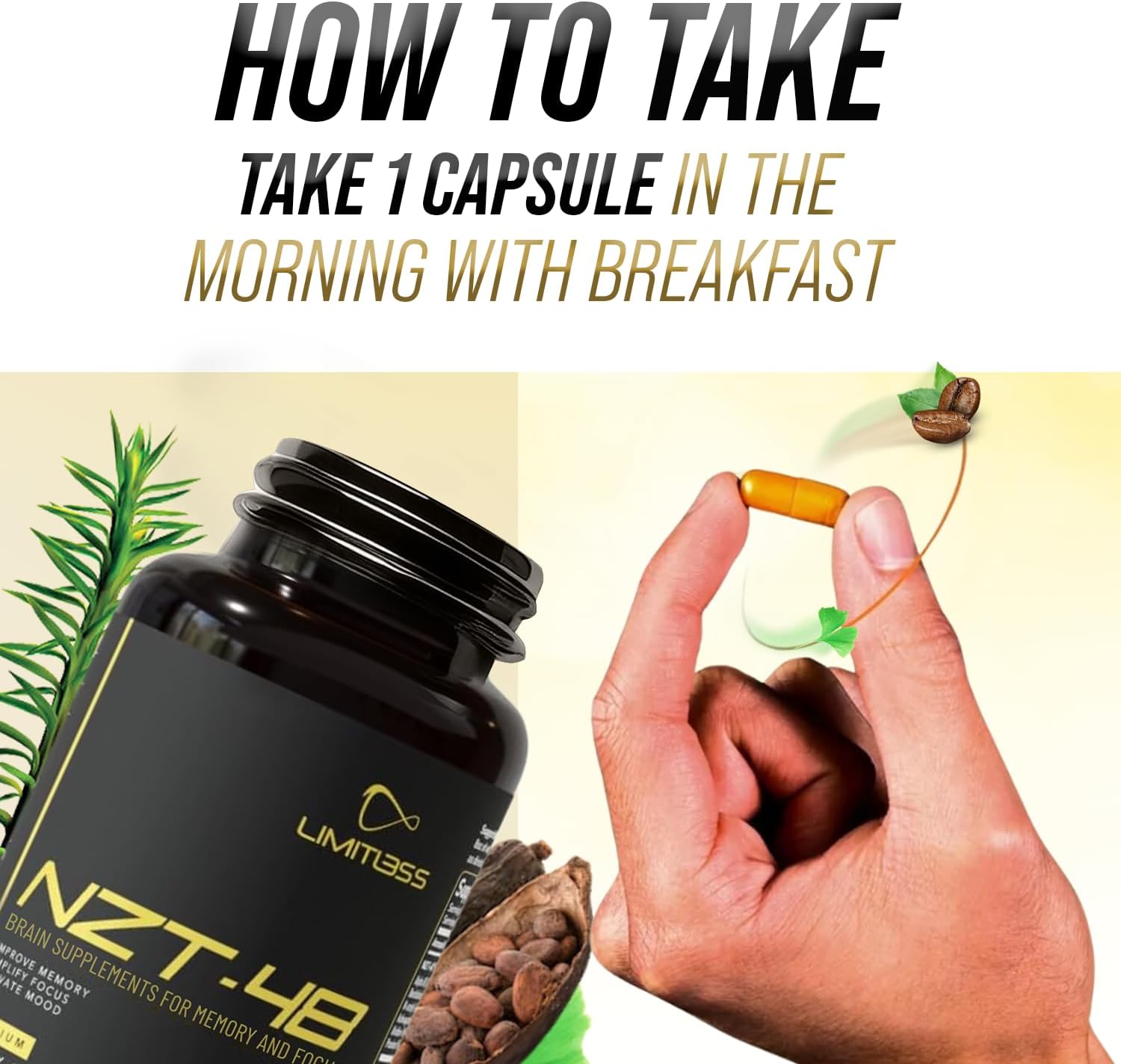 Natural Nootropic Brain Booster Supplement for Memory, Focus & Energy - 30 Servings