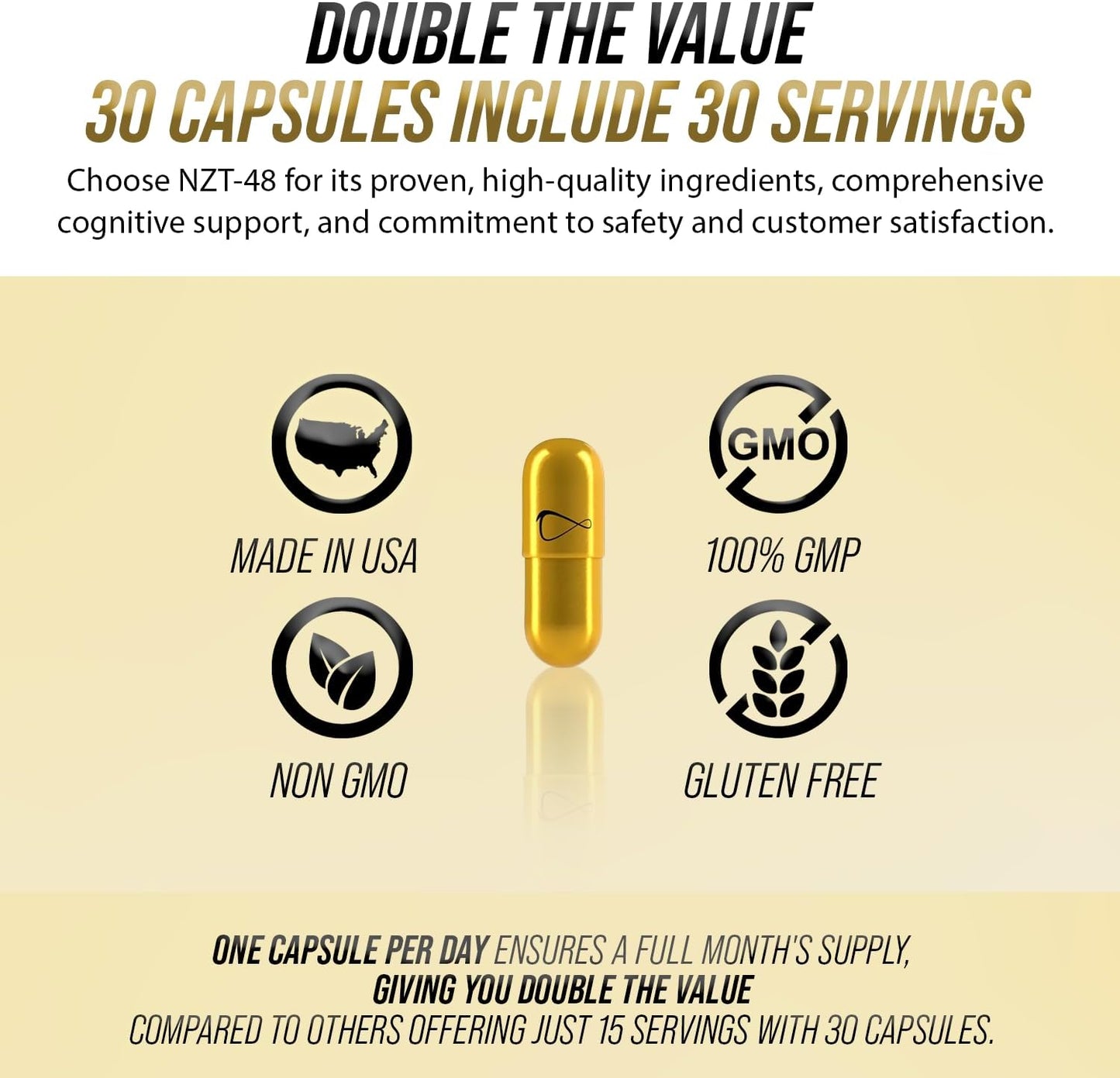 Natural Nootropic Brain Booster Supplement for Memory, Focus & Energy - 30 Servings