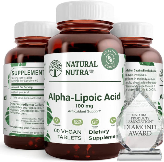 Natural Nutra R-Alpha Lipoic Acid Tablets - Boost Bone and Heart Health, Memory, Nerve Function - Gluten Free, 100mg, 60 Vegan/Vegetarian Tabs