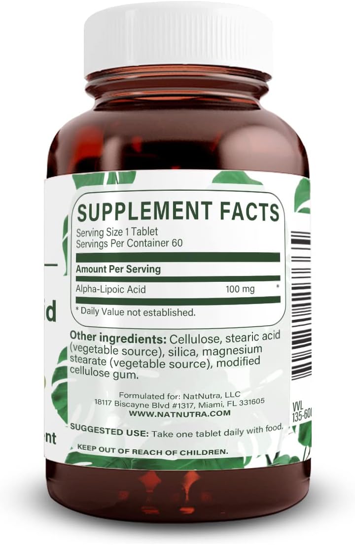 Natural Nutra R-Alpha Lipoic Acid Tablets - Boost Bone and Heart Health, Memory, Nerve Function - Gluten Free, 100mg, 60 Vegan/Vegetarian Tabs