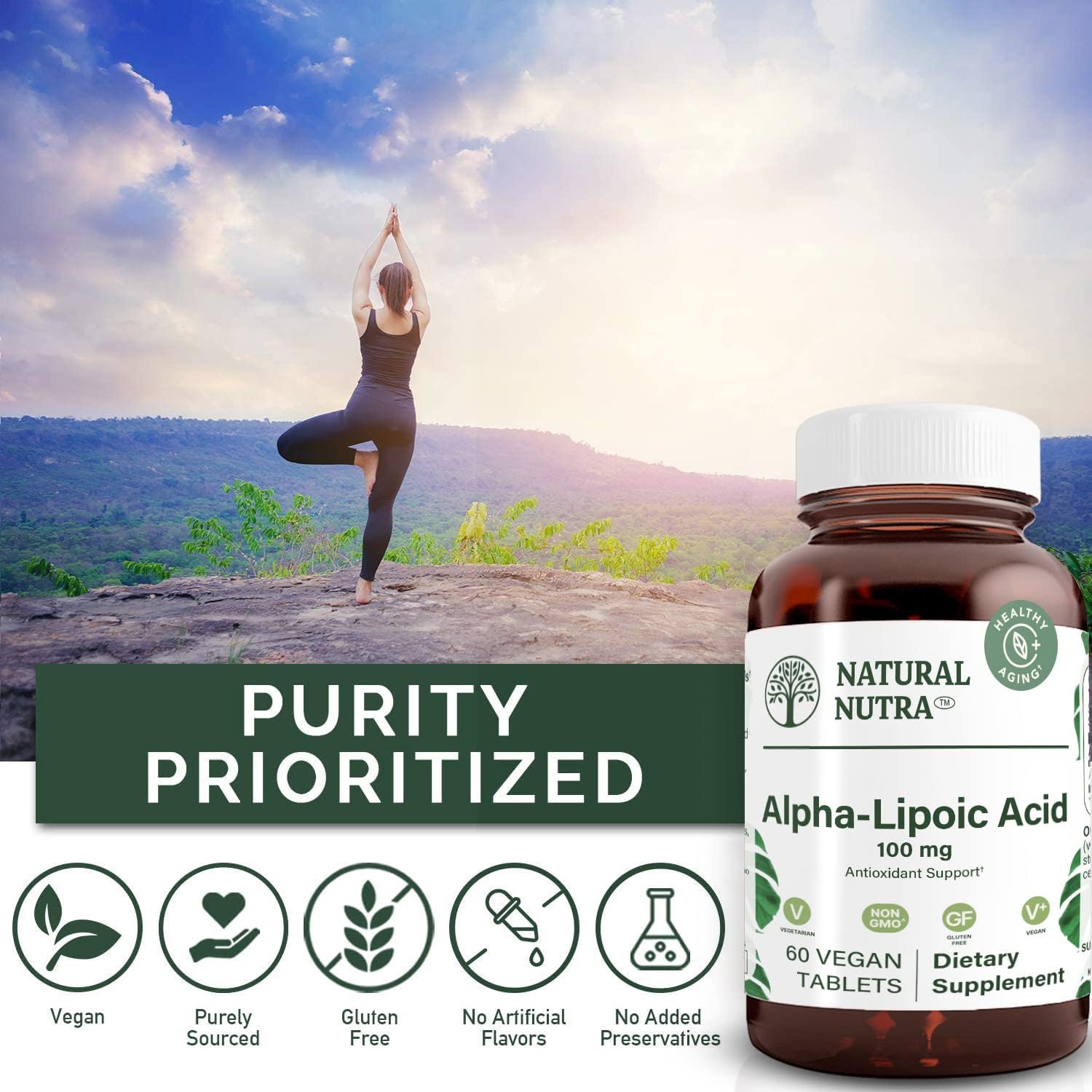 Natural Nutra R-Alpha Lipoic Acid Tablets - Boost Bone and Heart Health, Memory, Nerve Function - Gluten Free, 100mg, 60 Vegan/Vegetarian Tabs