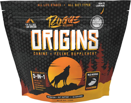 Natural Omega 3 Fish Oil Powdered Food Topper for Dogs - Supports Digestion, Skin, Coat, & Joints - Rogue Pet Science 5-in-1 Supplement (2 lbs)