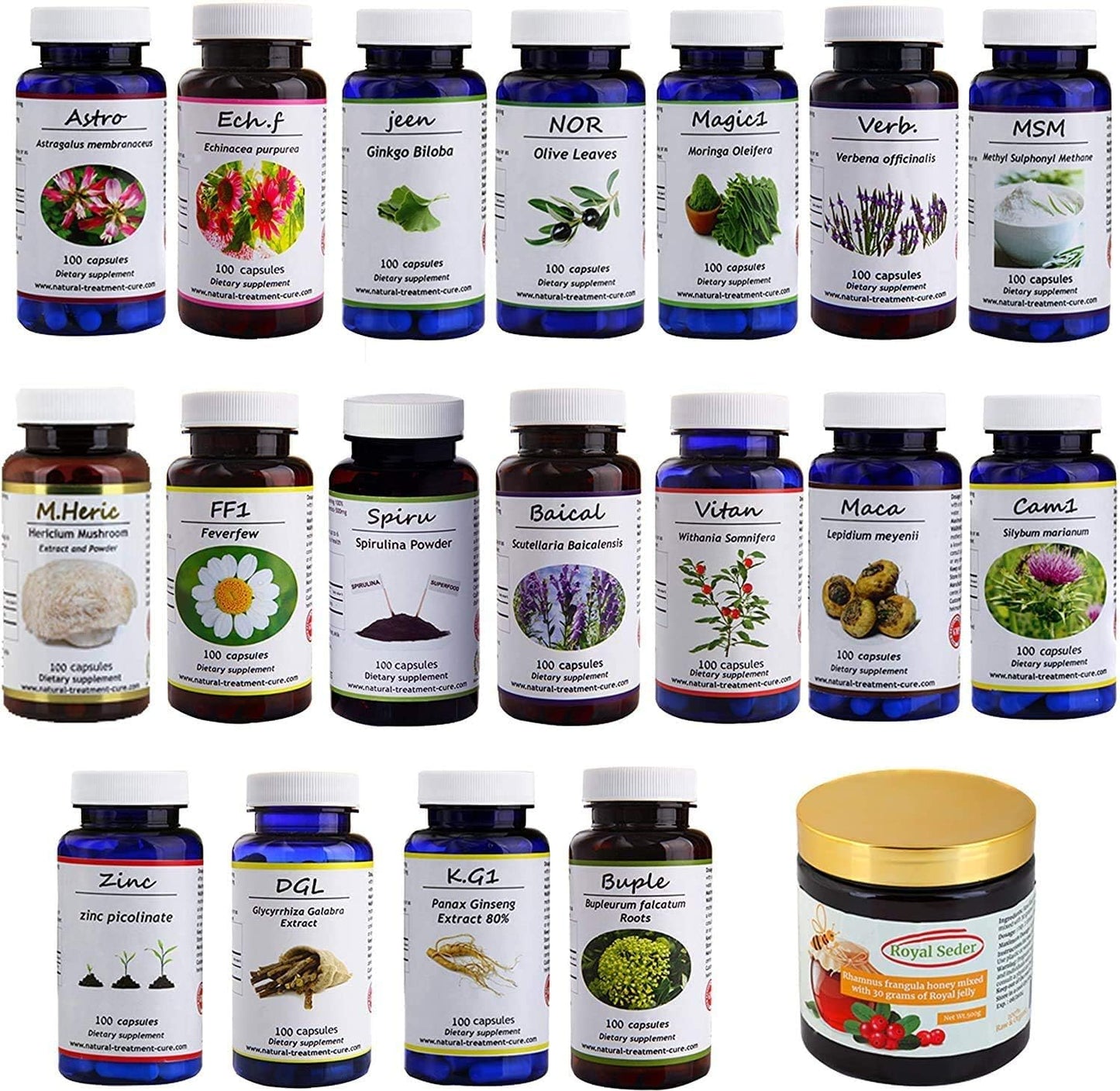Natural Organic Herbal Supplements Package for MS - 18 Medicinal Herbs, Sidr Honey, and Royal Jelly - Vegan MS Support
