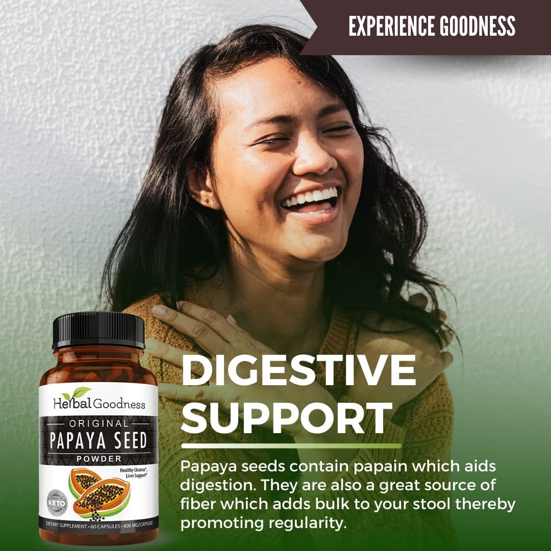Natural Papaya Seeds Capsules - 60ct for Gut and Digestive Health - Detox Cleanse and Colon Support - 100% Herbal Formula