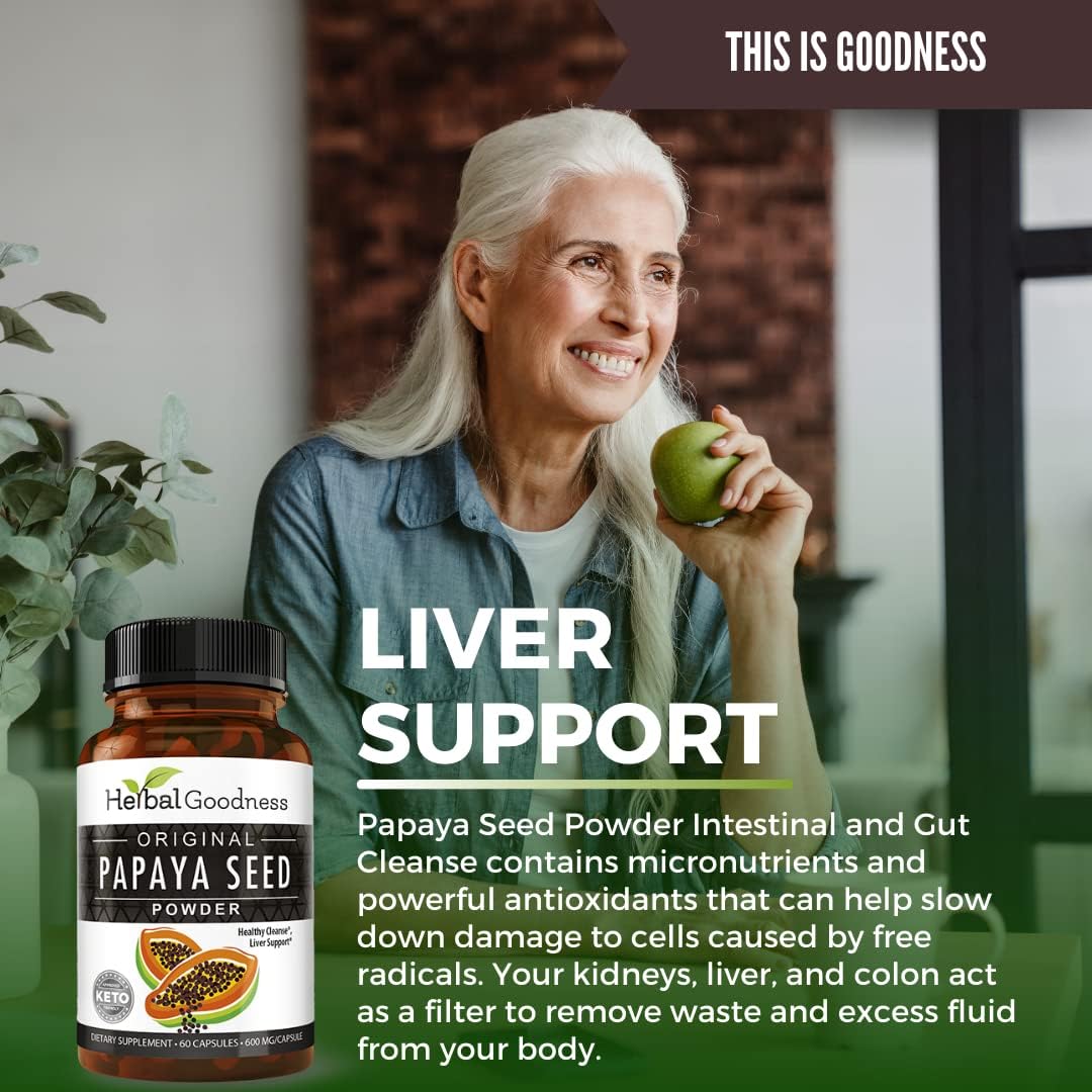Natural Papaya Seeds Capsules - 60ct for Gut and Digestive Health - Detox Cleanse and Colon Support - 100% Herbal Formula