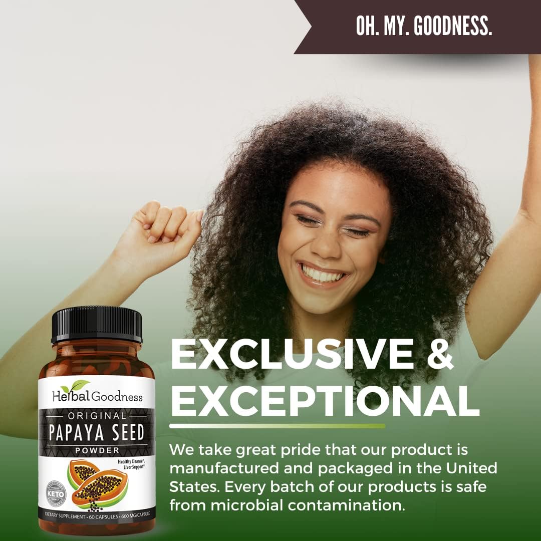 Natural Papaya Seeds Capsules - 60ct for Gut and Digestive Health - Detox Cleanse and Colon Support - 100% Herbal Formula