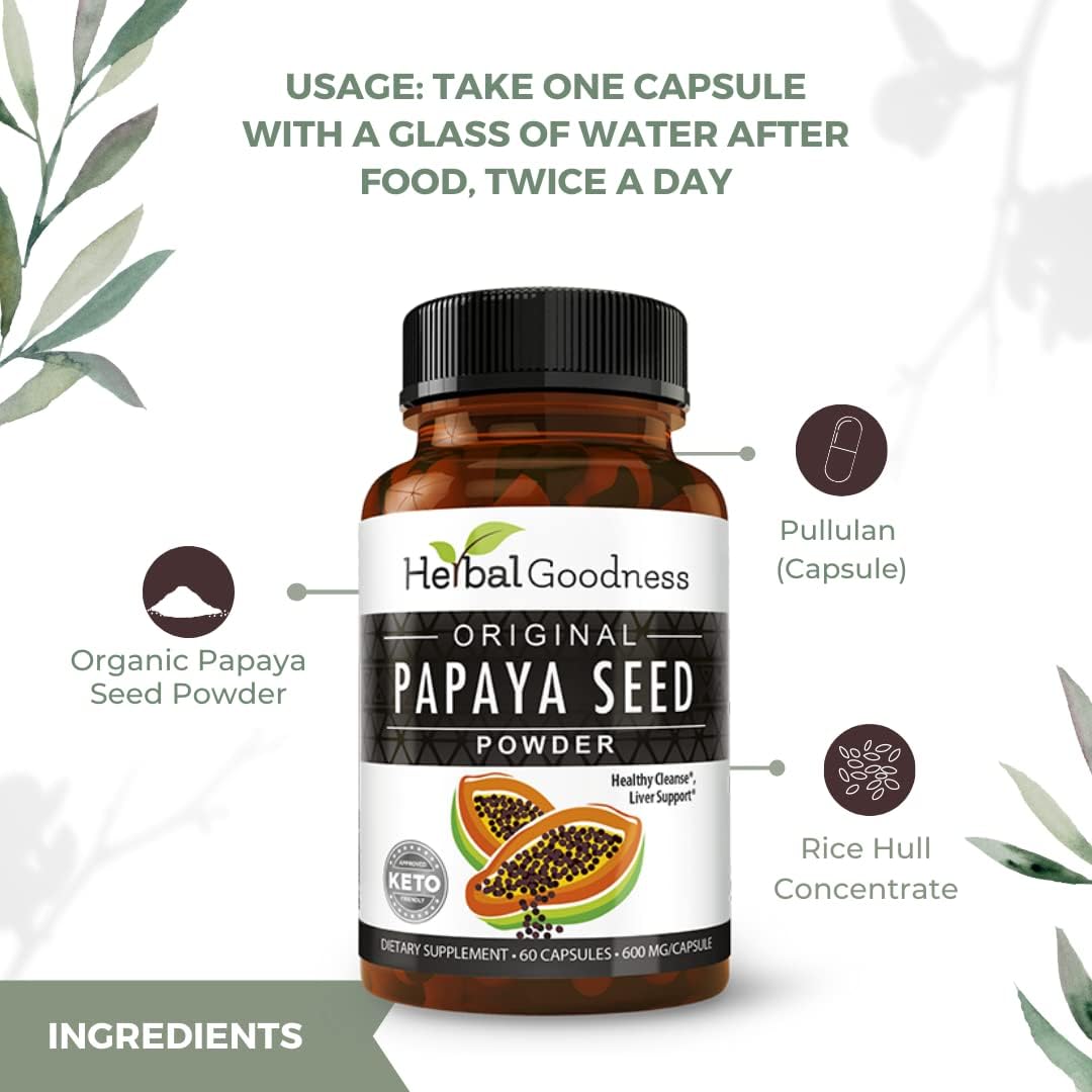 Natural Papaya Seeds Capsules - 60ct for Gut and Digestive Health - Detox Cleanse and Colon Support - 100% Herbal Formula