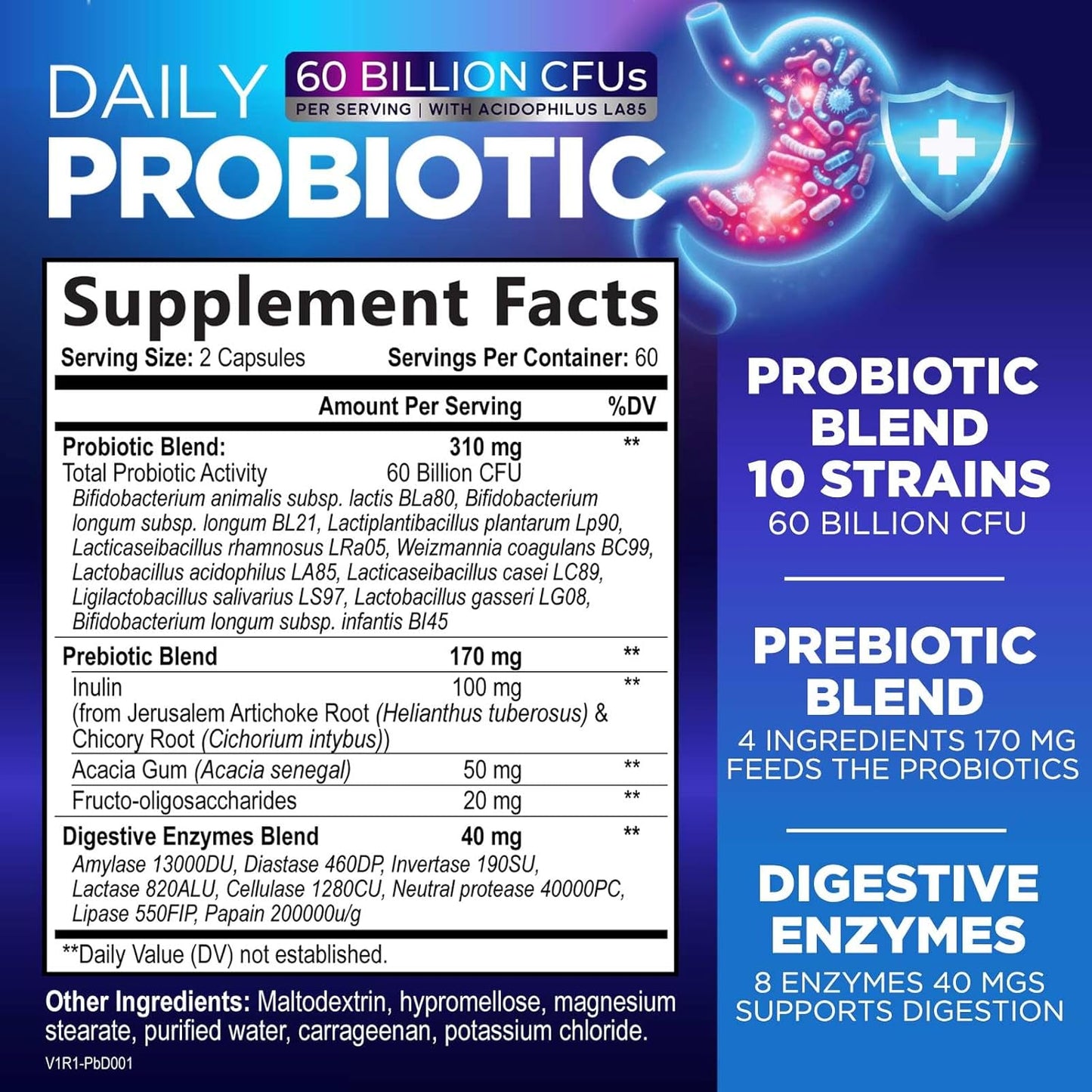 Natural Peak 60 Billion CFU Probiotic Supplement with Prebiotics for Gut Health - 10 Strains + 4 Prebiotics, Digestive Nutritional Support for Men & Women, 120 Capsules