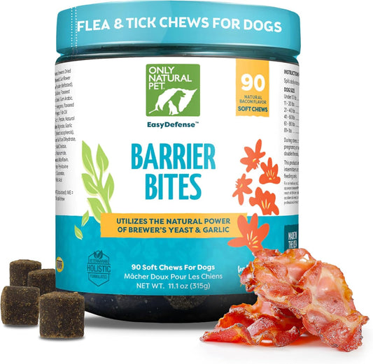 Natural Pet EasyDefense Barrier Bites Soft Flea Chews for Dogs - Flea & Tick Defense, Immune Boost - 90 Bacon Flavored Soft Chews
