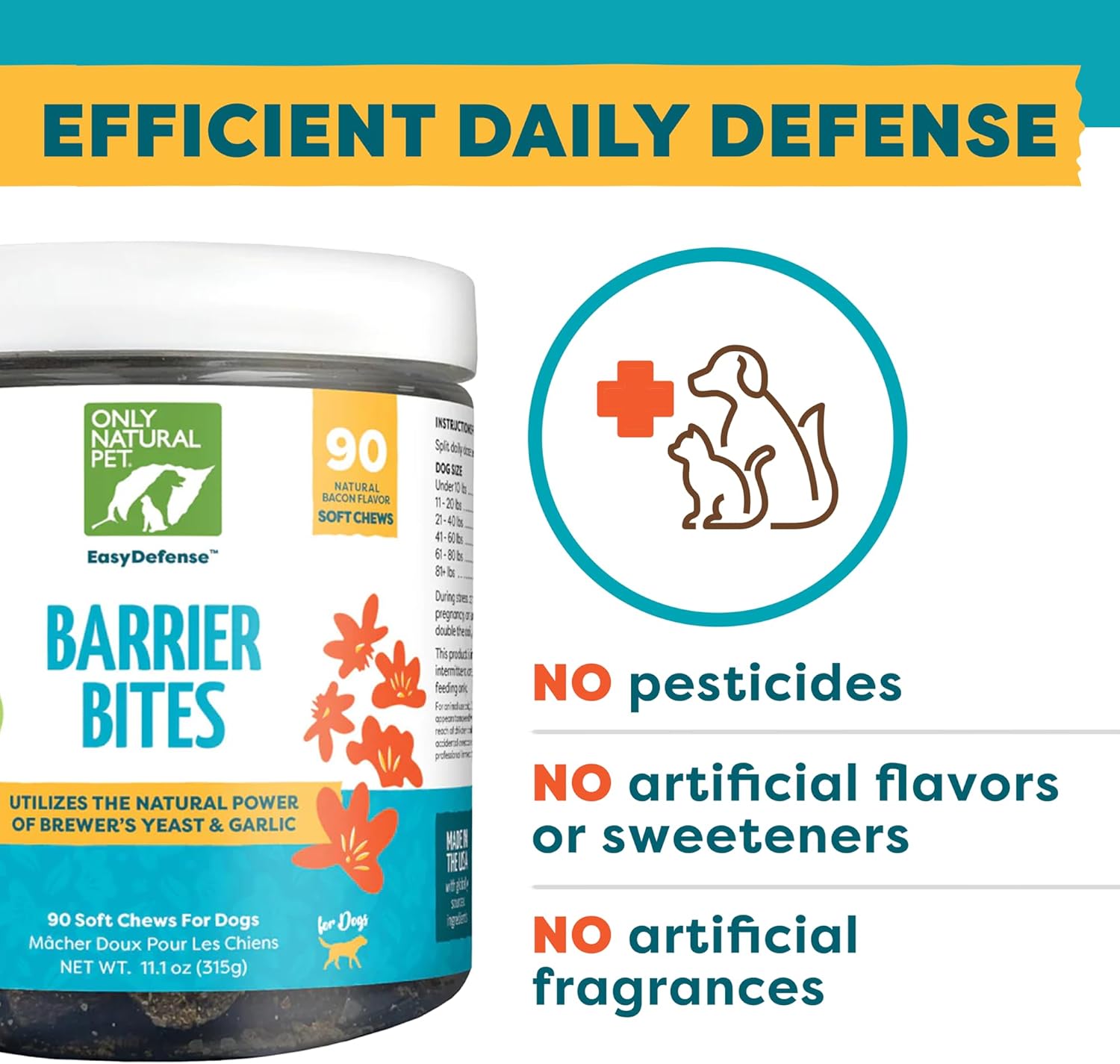 Natural Pet EasyDefense Barrier Bites Soft Flea Chews for Dogs - Flea & Tick Defense, Immune Boost - 90 Bacon Flavored Soft Chews