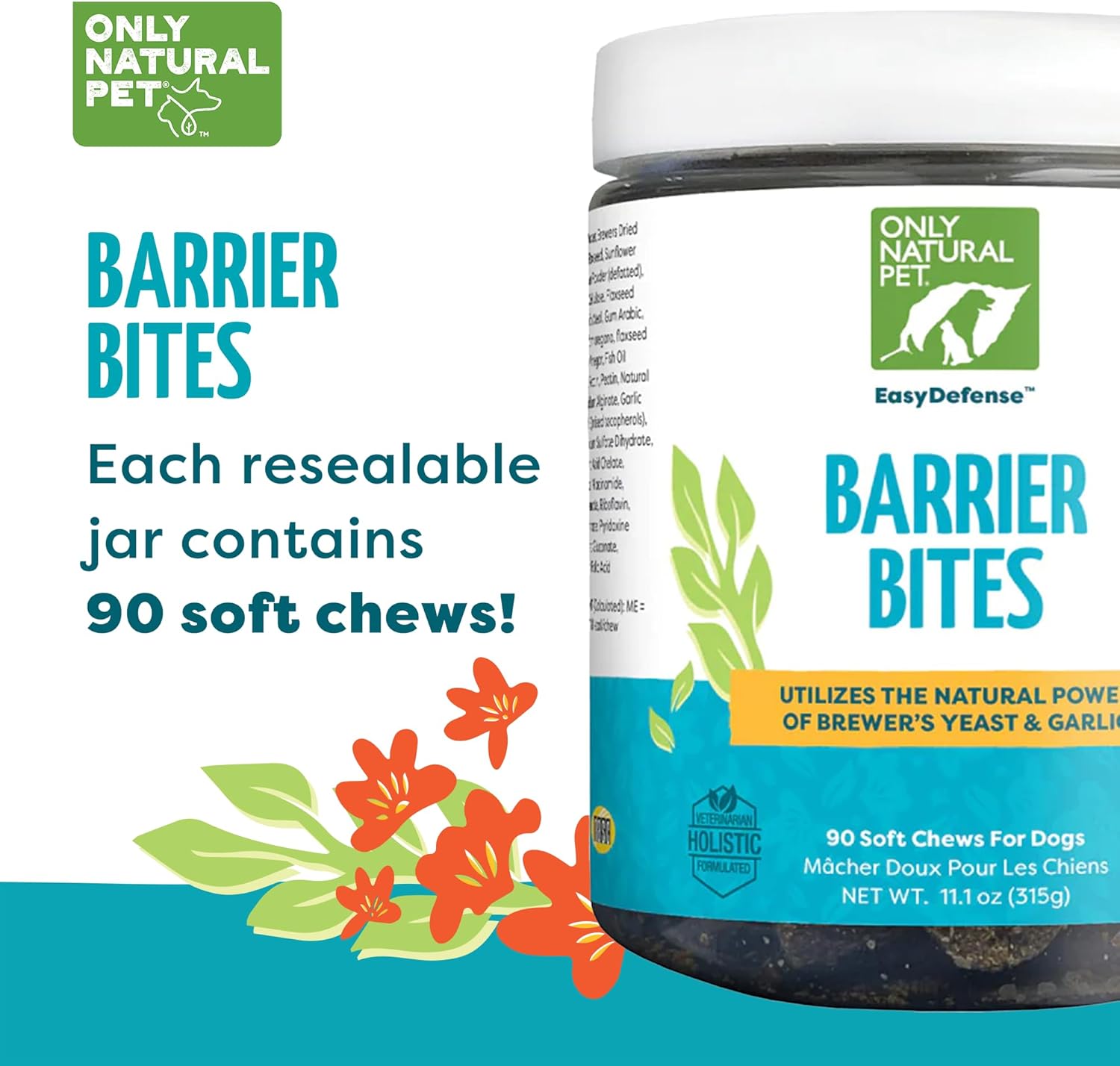 Natural Pet EasyDefense Barrier Bites Soft Flea Chews for Dogs - Flea & Tick Defense, Immune Boost - 90 Bacon Flavored Soft Chews