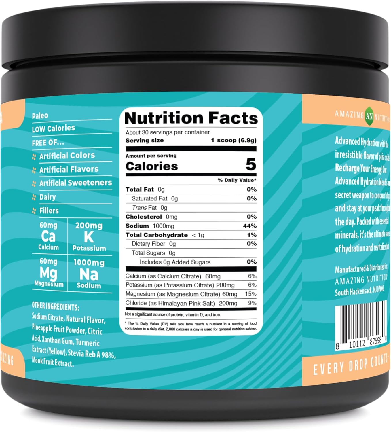 Natural Pina Colada Electrolyte Powder - 30 Servings | Sugar-Free Keto Hydration | Non-GMO & Gluten-Free Minerals