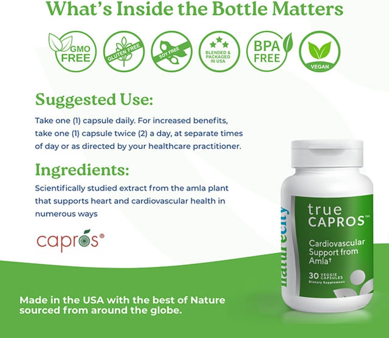 Natural Polyphenol Antioxidant Supplement for Heart Health - NatureCity True-Capros Amla Fruit Extract (60 Veggie Capsules) Vegan & Non-GMO