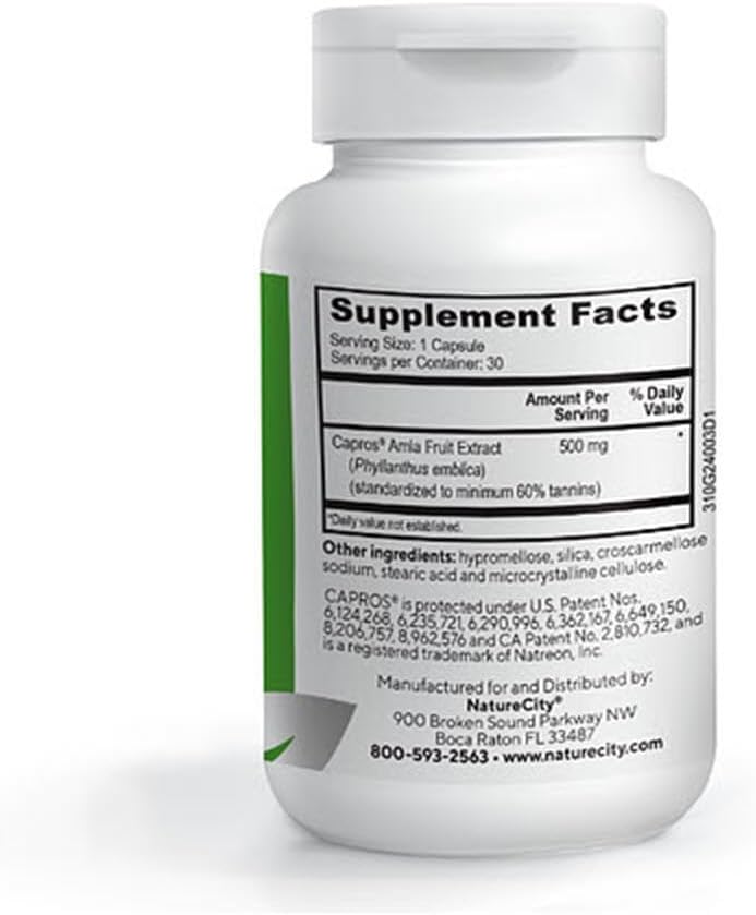 Natural Polyphenol Antioxidant Supplement for Heart Health - NatureCity True-Capros Amla Fruit Extract (60 Veggie Capsules) Vegan & Non-GMO