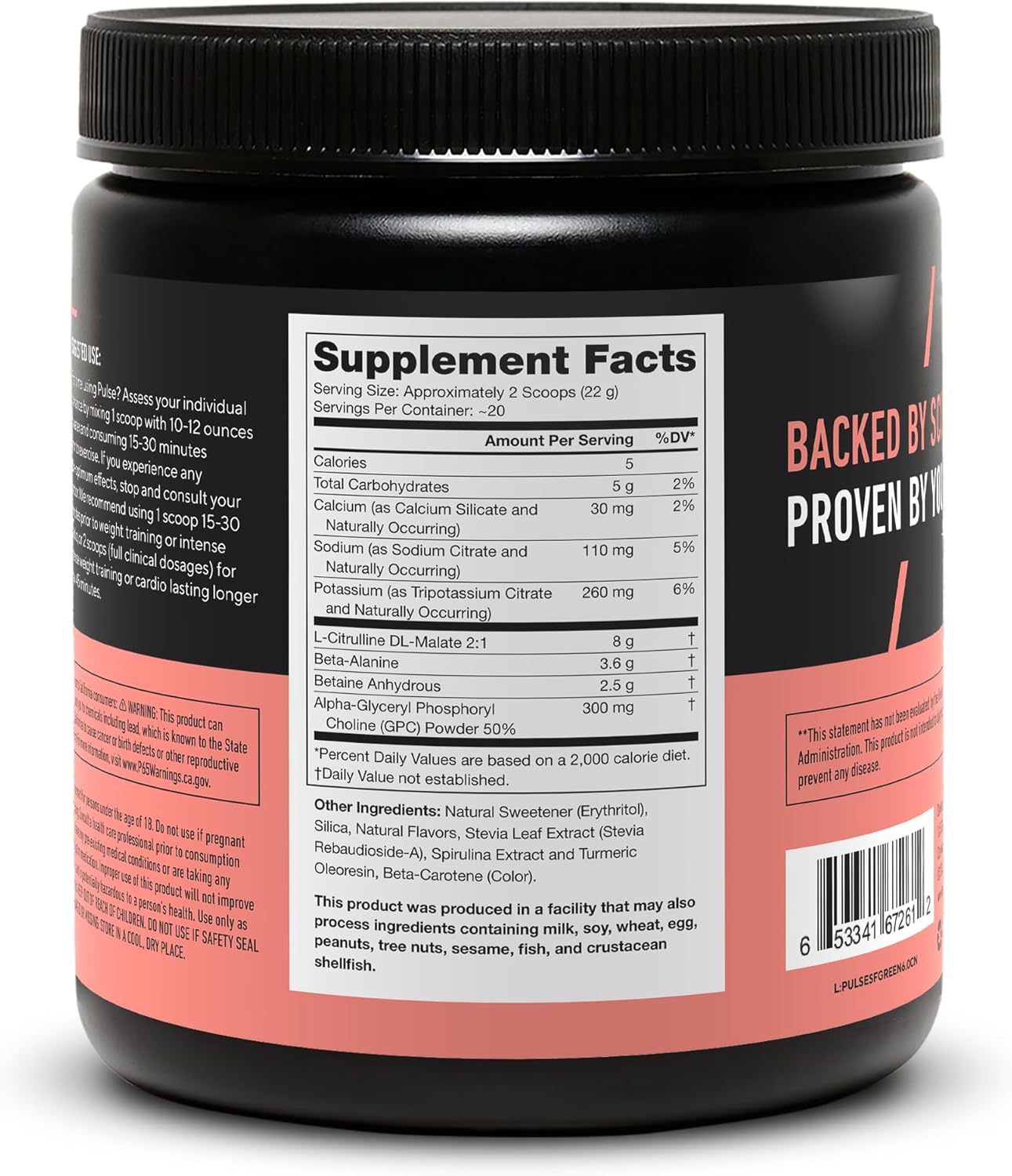 Natural Pre-Workout Drink for Energy Boost - Citrulline, Beta Alanine, Alpha GPC, Caffeine-Free Green Apple - LEGION Pulse Supplement