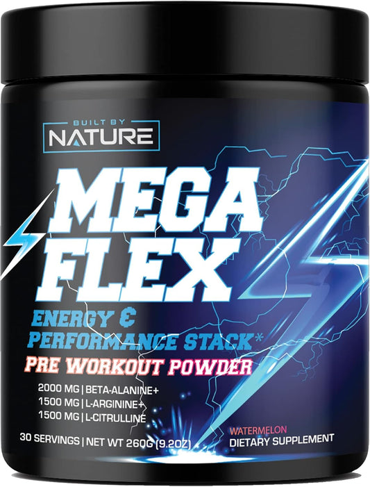 Natural Pre-Workout Powder for Energy, Pump, & Endurance - Sugar-Free Supplement with Caffeine, Amino Acids, & Beta-Alanine - Watermelon Flavor, 30 Servings