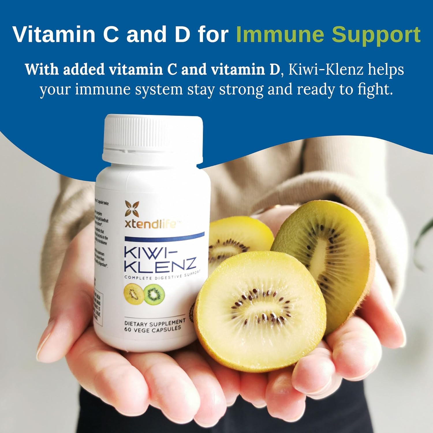 Natural Prebiotic Enzyme Supplement for Digestive Support - Xtendlife Kiwi-Klenz for Gut Health - Relieves Bloating, Gas, Indigestion - 30 Day Supply
