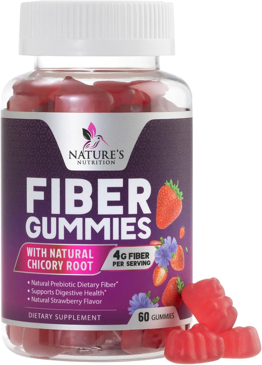 Natural Prebiotic Fiber Gummies for Digestive Health & Regularity Support - 60 Count
