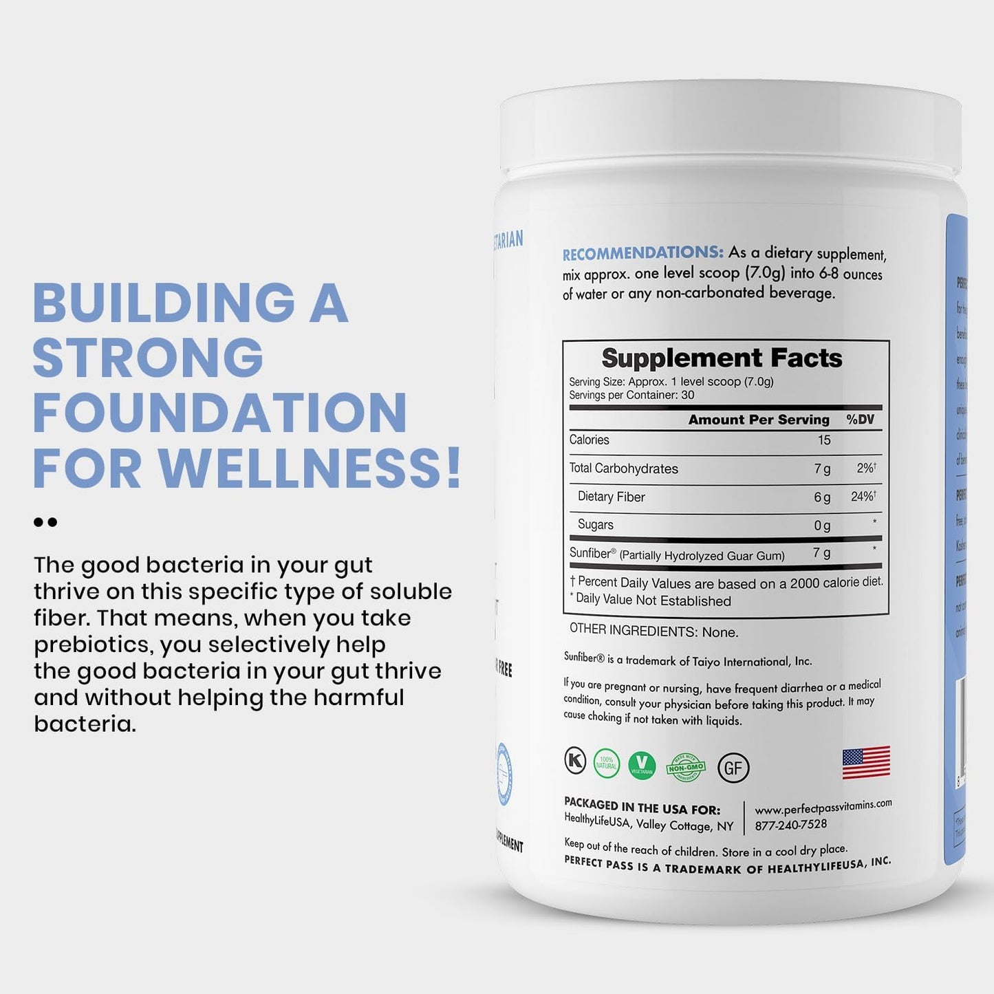 Natural Prebiotic PHGG Powder - 100% Gluten Free, Non GMO, Kosher, Vegetarian - 210g Sugar-Free Guar Gum Supplement