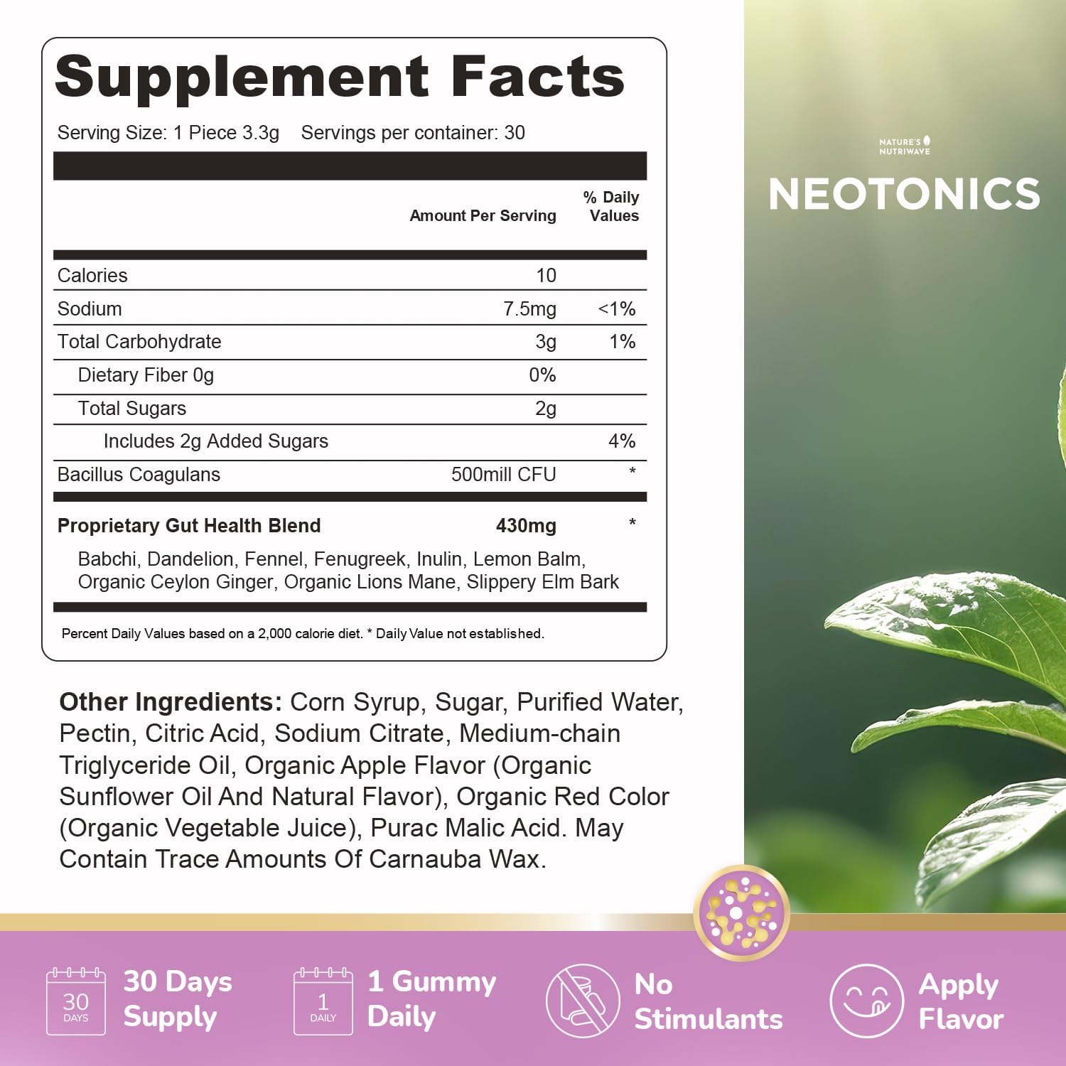 Natural Probiotic Gummies for Skin and Gut Health - Apple Flavor, 30 Gummies, 1 Month Supply for Women & Men