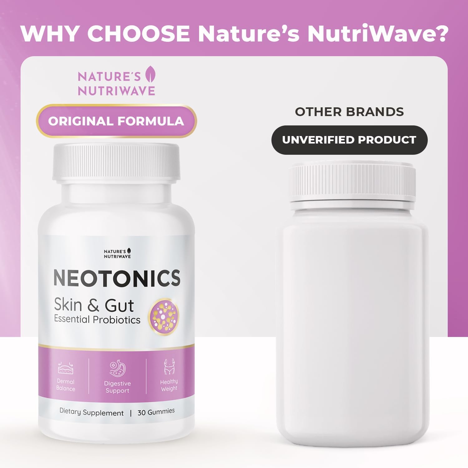 Natural Probiotic Gummies for Skin & Gut Health - Chewable Daily Probiotics for Men & Women - Apple Flavor, 30 Gummies