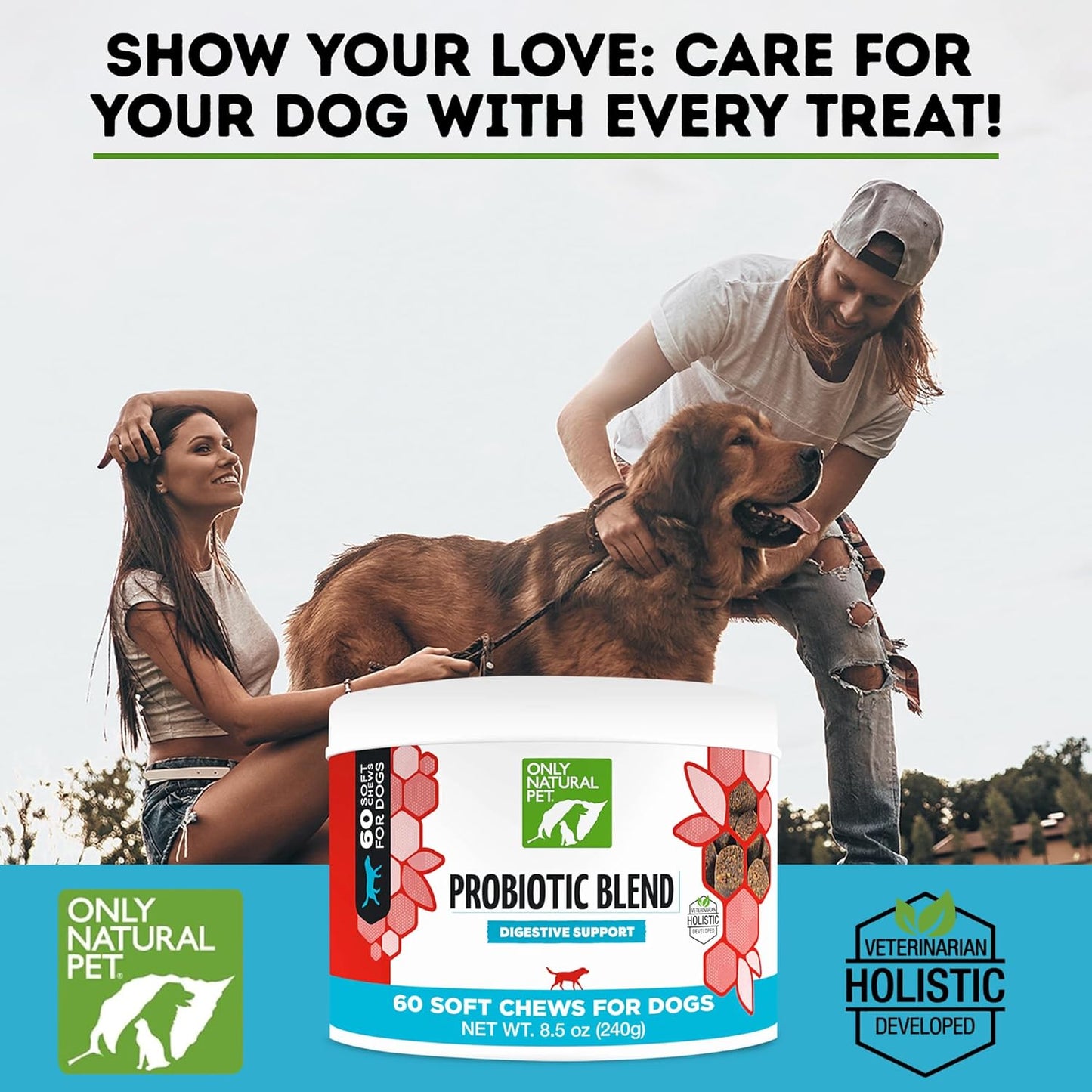Natural Probiotic Supplement for Dogs and Cats - Supports Digestive Health, Enzyme Formula, Puppy & Canine Soft Chews, Stomach Relief & Gas Aid, 60 Count