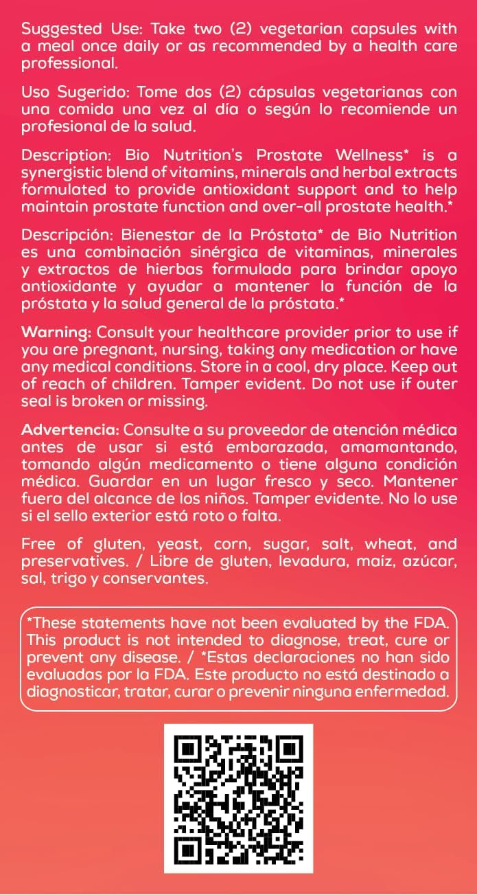 Natural Prostate Wellness Support Supplement 60 Veg Capsules | Men’s Health Formula | Promotes Prostate & Urinary Health