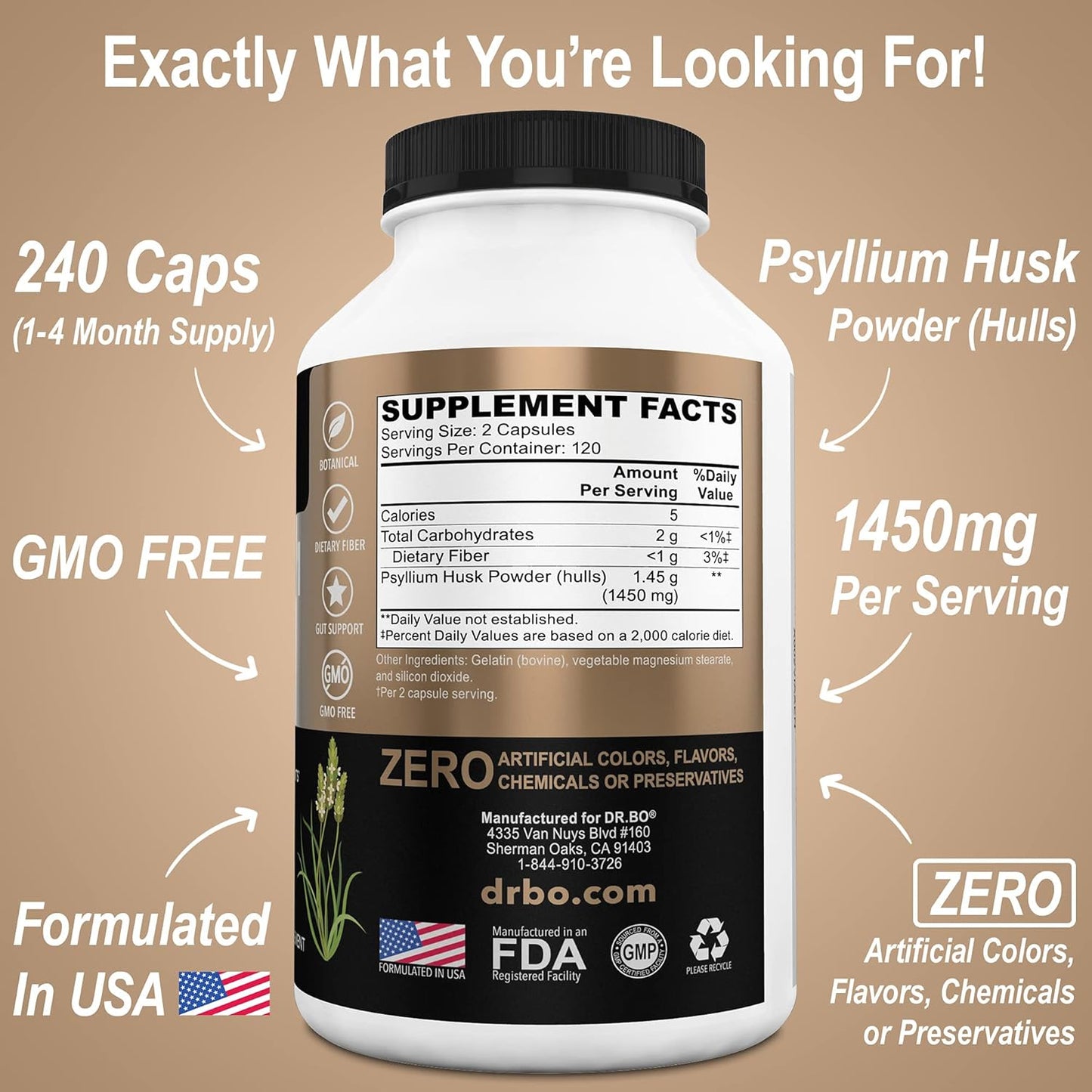 Natural Psyllium Husk Capsules for Constipation Relief - Fiber Supplement for Adults - Soluble Fiber Pills for Daily Regularity - Digestion Support