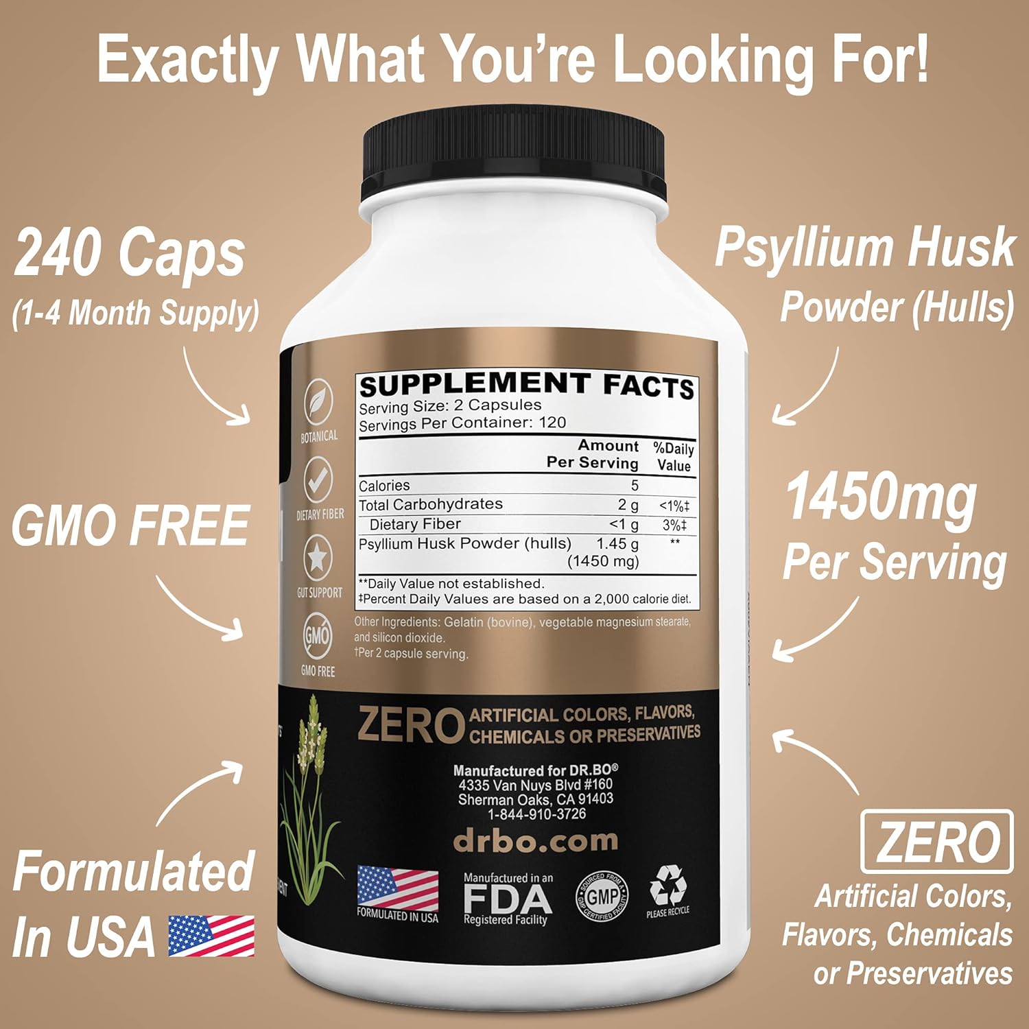 Natural Psyllium Husk Capsules for Constipation Relief - Fiber Supplement for Adults - Soluble Fiber Pills for Daily Regularity - Digestion Support
