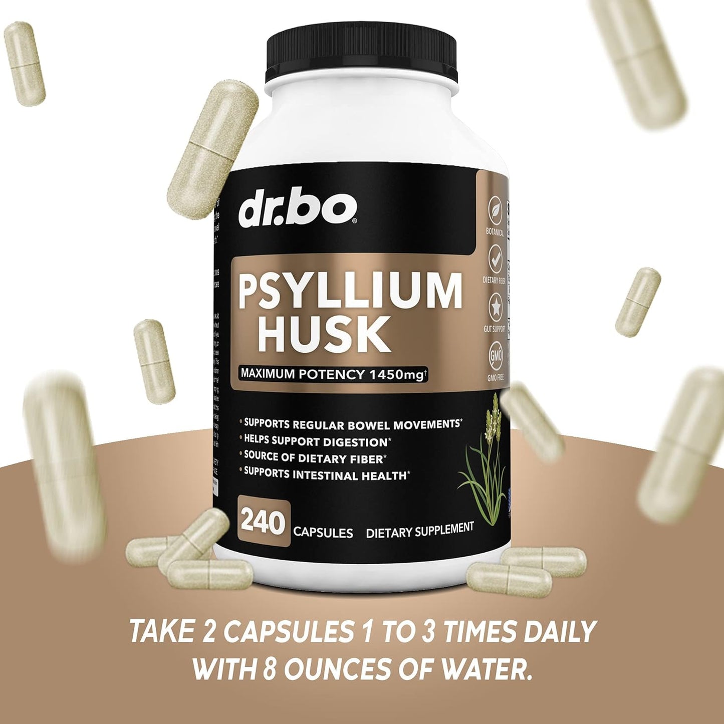 Natural Psyllium Husk Capsules for Constipation Relief - Fiber Supplement for Adults - Soluble Fiber Pills for Daily Regularity - Digestion Support