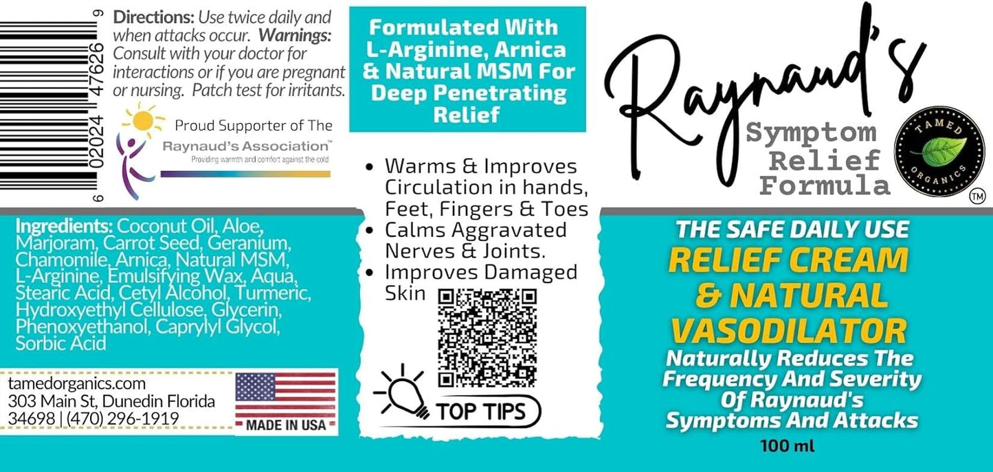 Natural Raynaud's Symptom Relief Cream - Alleviate Cold White Fingers & Toes - Vasodilator Formula for Improved Circulation & Warmth