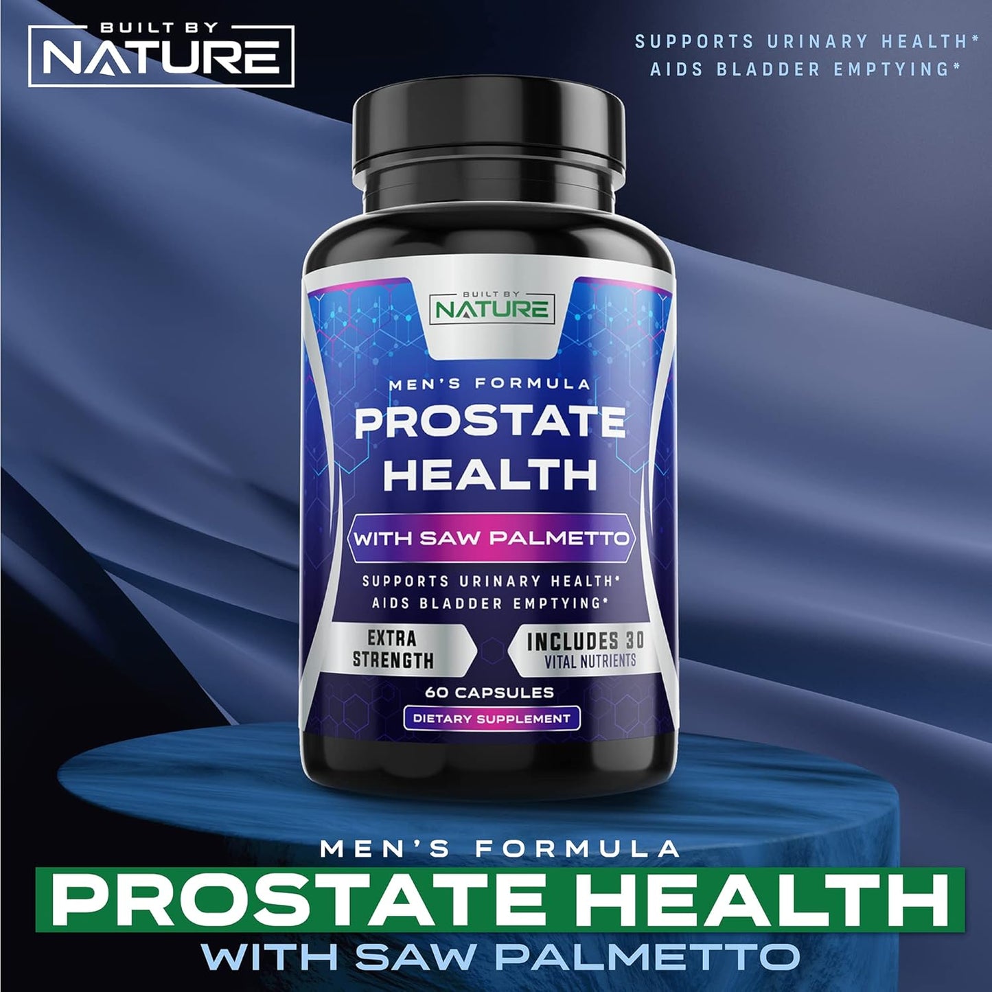 Natural Saw Palmetto Supplement for Men - Prostate & Urinary Health, Non-GMO, Gluten-Free, Supports Bladder Emptying, Reduces Inflammation & Balding - 60 Capsules