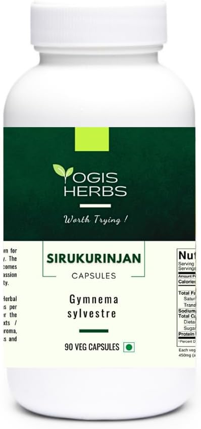 Natural Sirukurinjan Capsules - Herbal Digestive, Metabolic, & Immune Support - 90 Veg Capsules by YOGIS HERBS