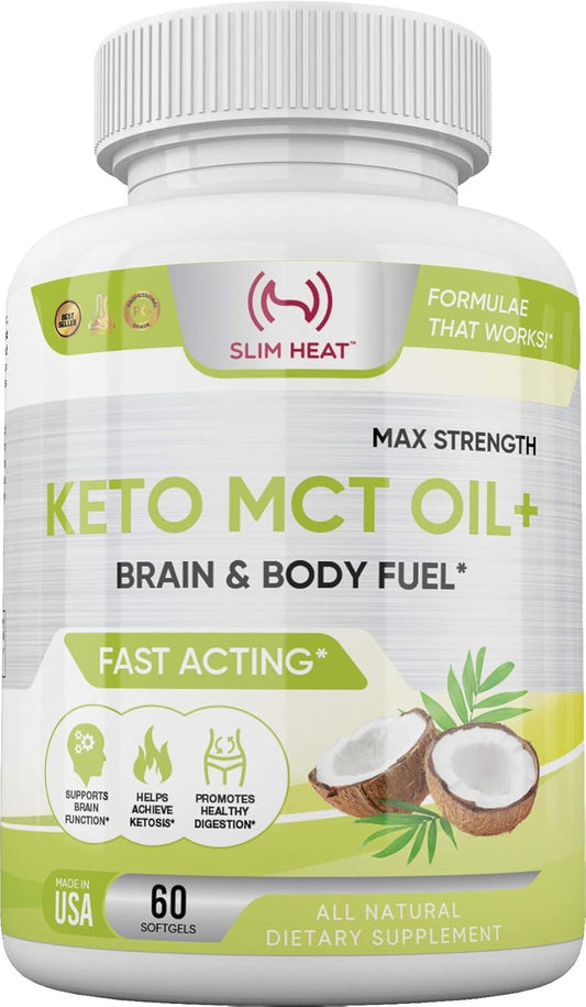 Natural Slim Heat Keto MCT Oil Capsules - Fast-Acting Ketosis Fuel for Women and Men - Non-GMO, Made in USA - 30 Day Supply
