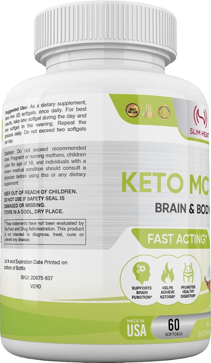 Natural Slim Heat Keto MCT Oil Capsules - Fast-Acting Ketosis Fuel for Women and Men - Non-GMO, Made in USA - 30 Day Supply