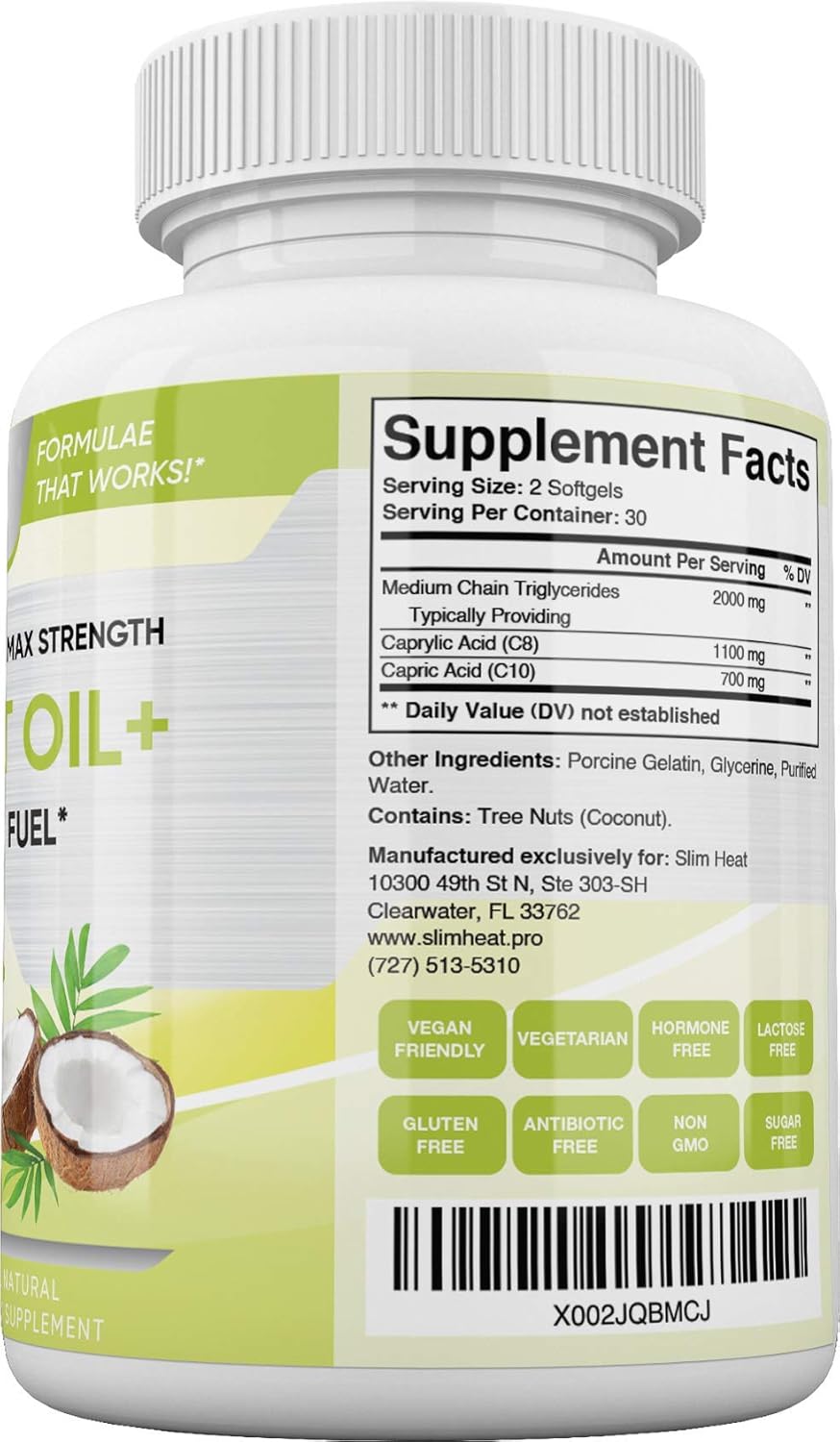Natural Slim Heat Keto MCT Oil Capsules - Fast-Acting Ketosis Fuel for Women and Men - Non-GMO, Made in USA - 30 Day Supply