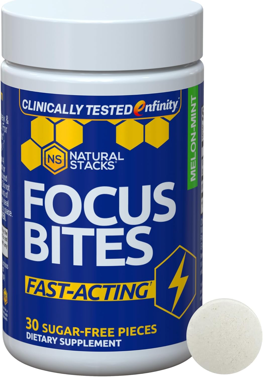 Natural Stacks Focus Bites - Clinically Tested Paraxanthine Supplement for Productivity & Cognition - Caffeine-Free Melon Mint Chewables - 30 Count