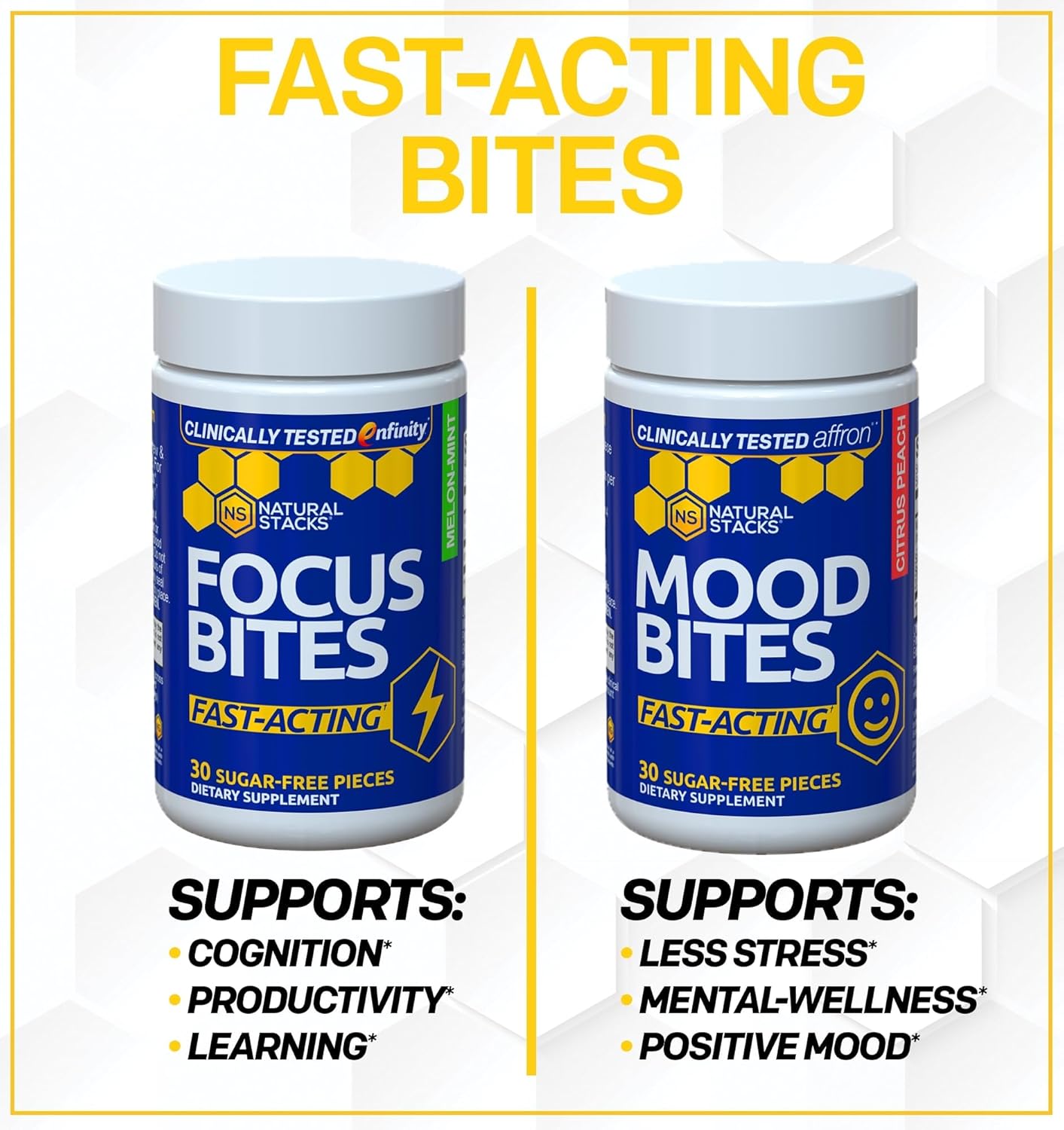 Natural Stacks Focus Bites - Clinically Tested Paraxanthine Supplement for Productivity & Cognition - Caffeine-Free Melon Mint Chewables - 30 Count