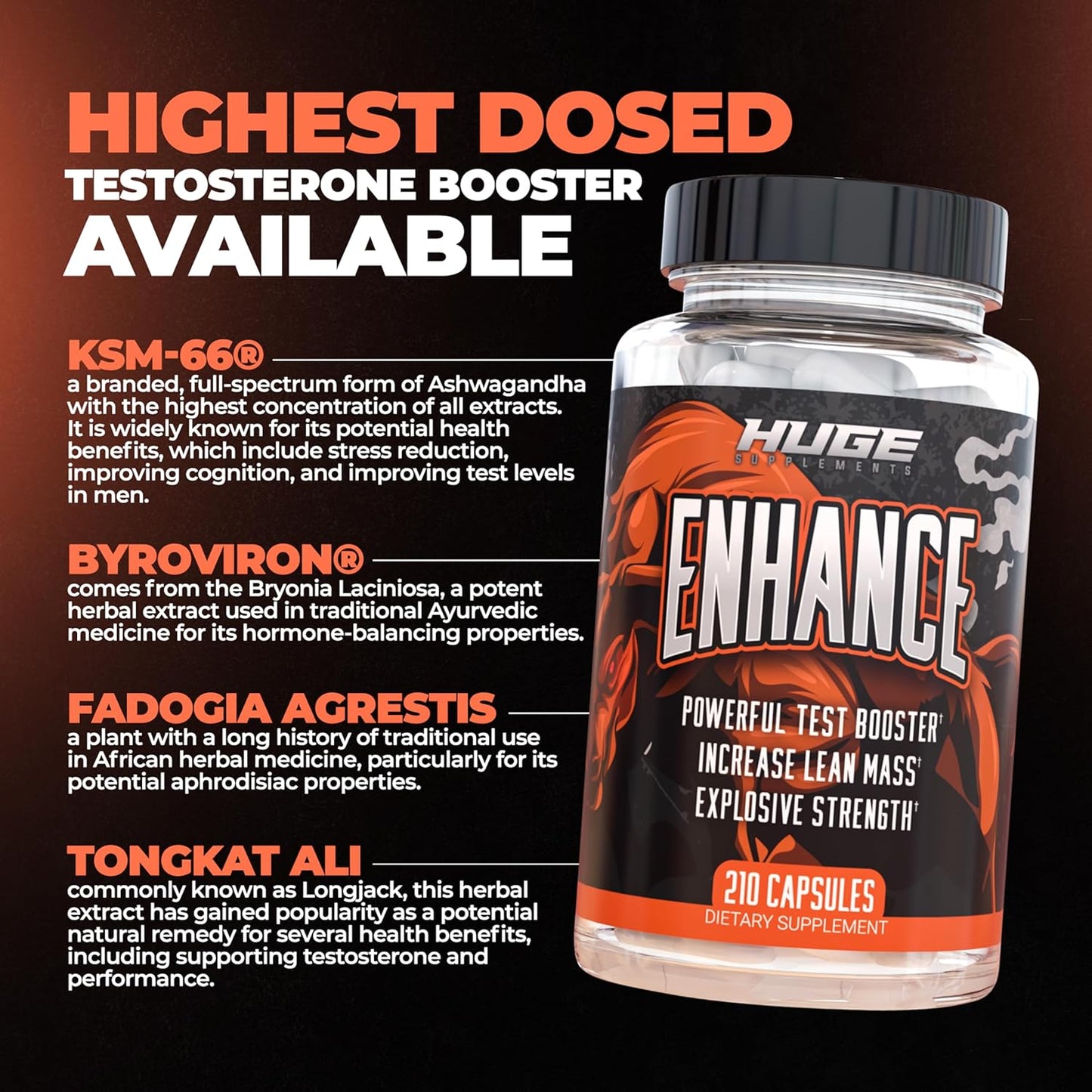 Natural Strength & Stamina Enhancer for Men - Enhance Strength, Size & Stamina - 240 Capsules - Huge Supplements