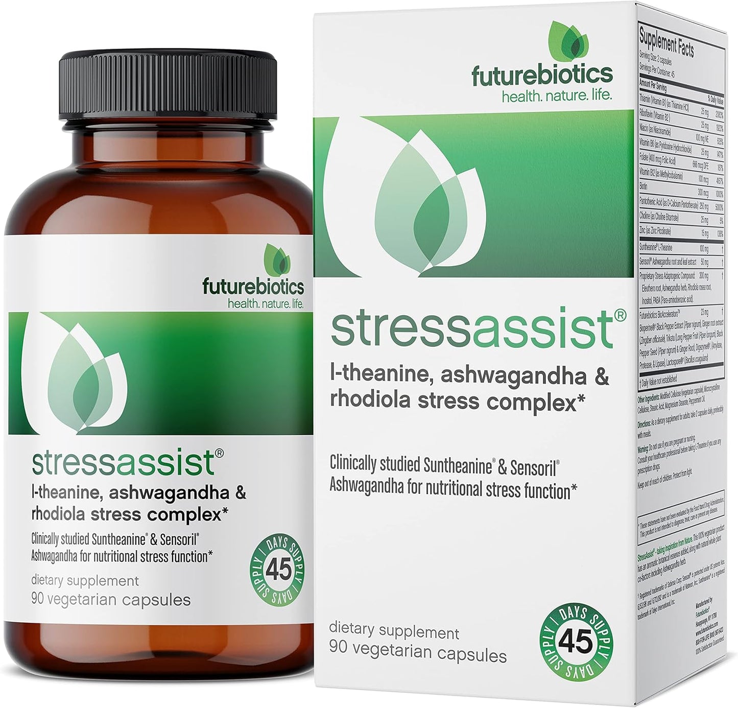 Natural Stress Complex Supplement with L-theanine, Ashwagandha, and Rhodiola Rosea - 90 Vegetarian Capsules by Futurebiotics