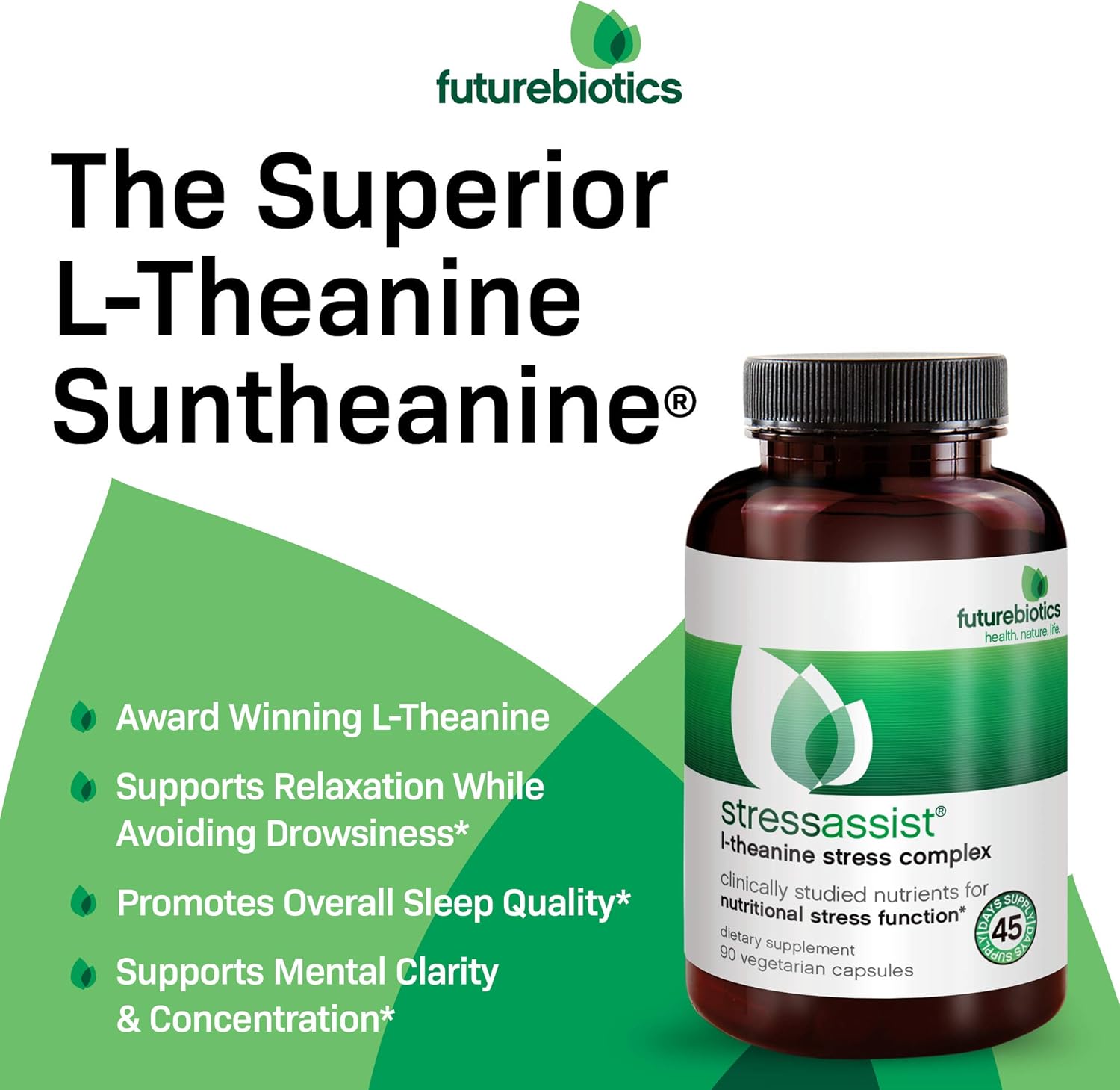 Natural Stress Complex Supplement with L-theanine, Ashwagandha, and Rhodiola Rosea - 90 Vegetarian Capsules by Futurebiotics