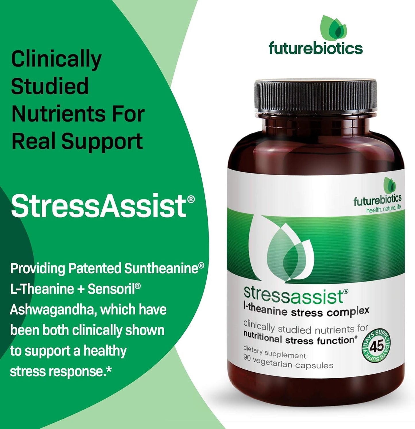 Natural Stress Complex Supplement with L-theanine, Ashwagandha, and Rhodiola Rosea - 90 Vegetarian Capsules by Futurebiotics