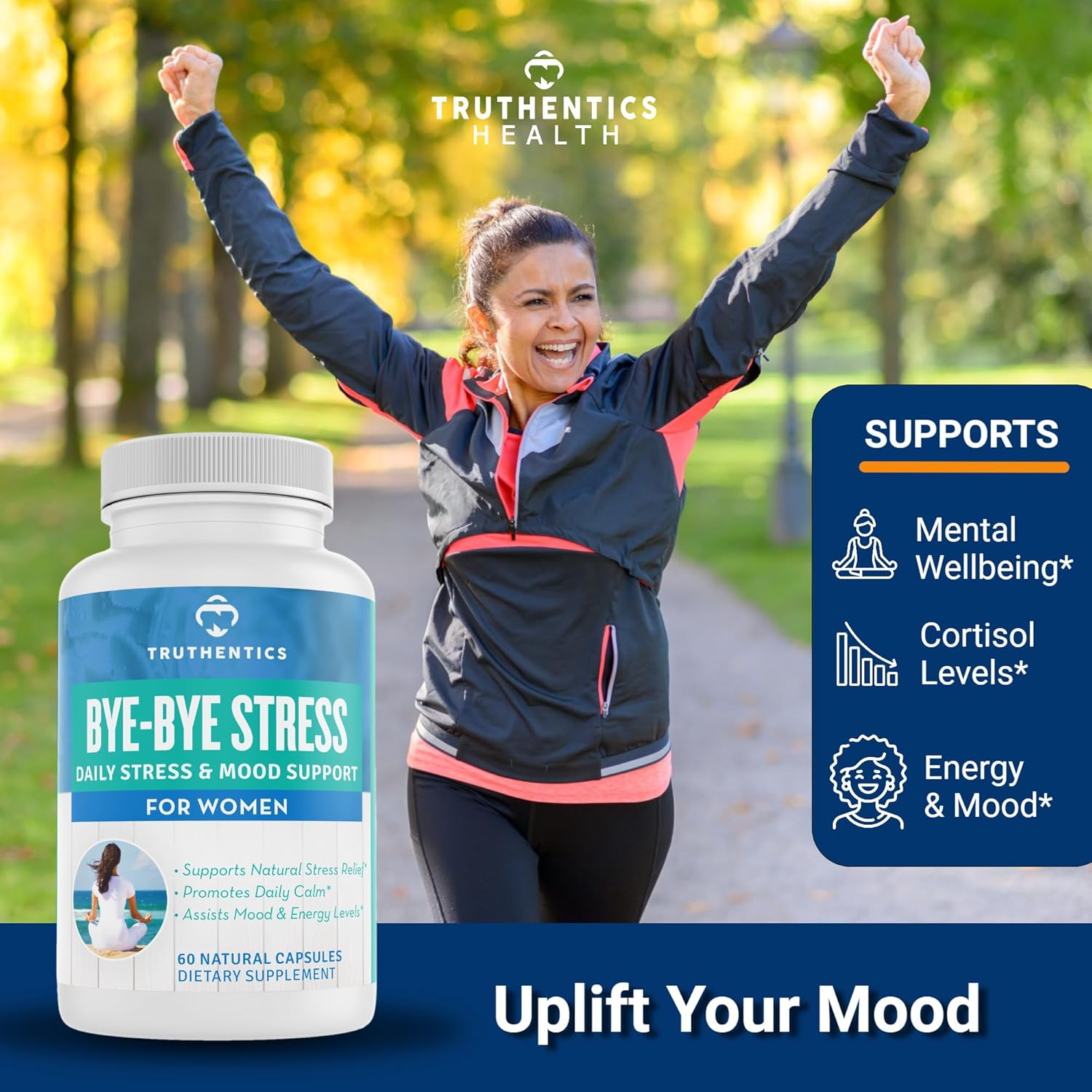 Natural Stress Relief Supplement for Women - Calm, Energy, & Mood Support - Ashwagandha, GABA, Lemon Balm, L-Theanine, Rhodiola, Vitamin B - Vegan - 60 Capsules