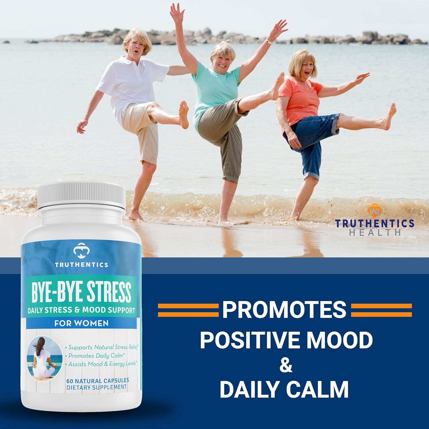 Natural Stress Relief Supplement for Women - Calm, Energy, & Mood Support - Ashwagandha, GABA, Lemon Balm, L-Theanine, Rhodiola, Vitamin B - Vegan - 60 Capsules