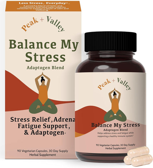 Natural Stress Relief Supplement with Adaptogens & Ashwagandha - Mood Support Capsules for Balance - 90 Ct
