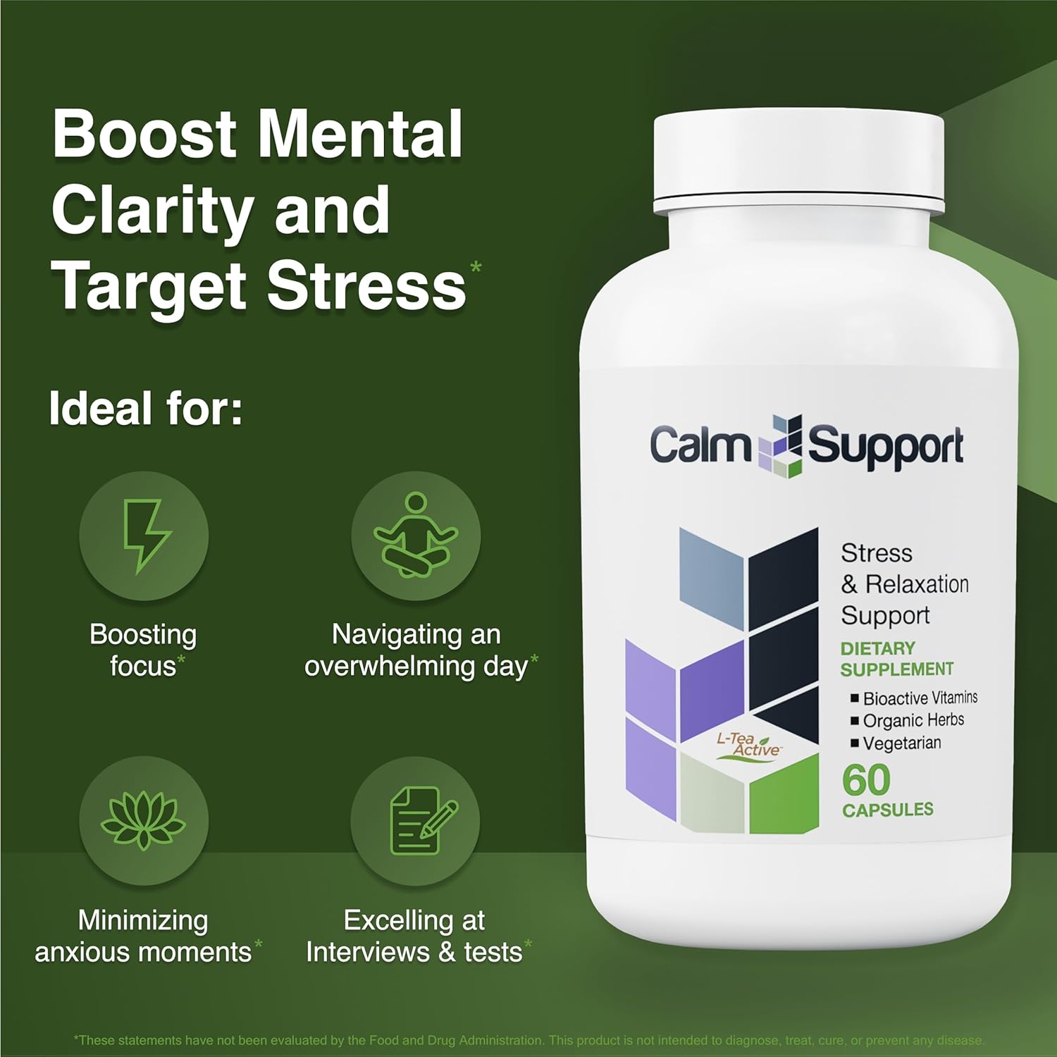 Natural Stress Relief Supplement with Ashwagandha, Passion Flower, and Valerian Root - Calming Support for Relaxation and Anxiety - 13 Vitamins and Minerals for Mental Wellness