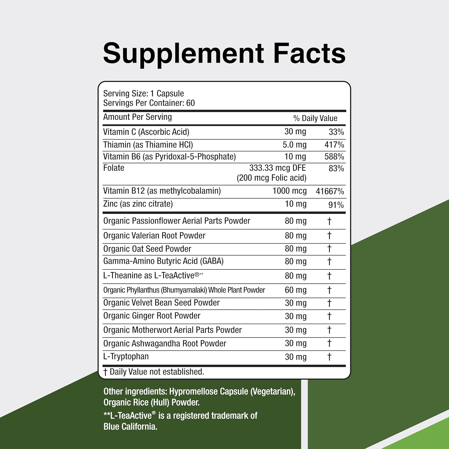 Natural Stress Relief Supplement with Ashwagandha, Passion Flower, and Valerian Root - Calming Support for Relaxation and Anxiety - 13 Vitamins and Minerals for Mental Wellness