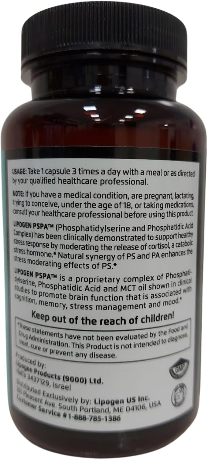 Natural Stress Relief Supplement with Lipogen PSPA - Supports Calmness, Relaxation, and Immune System - 90 Softgels, 30 Day Supply