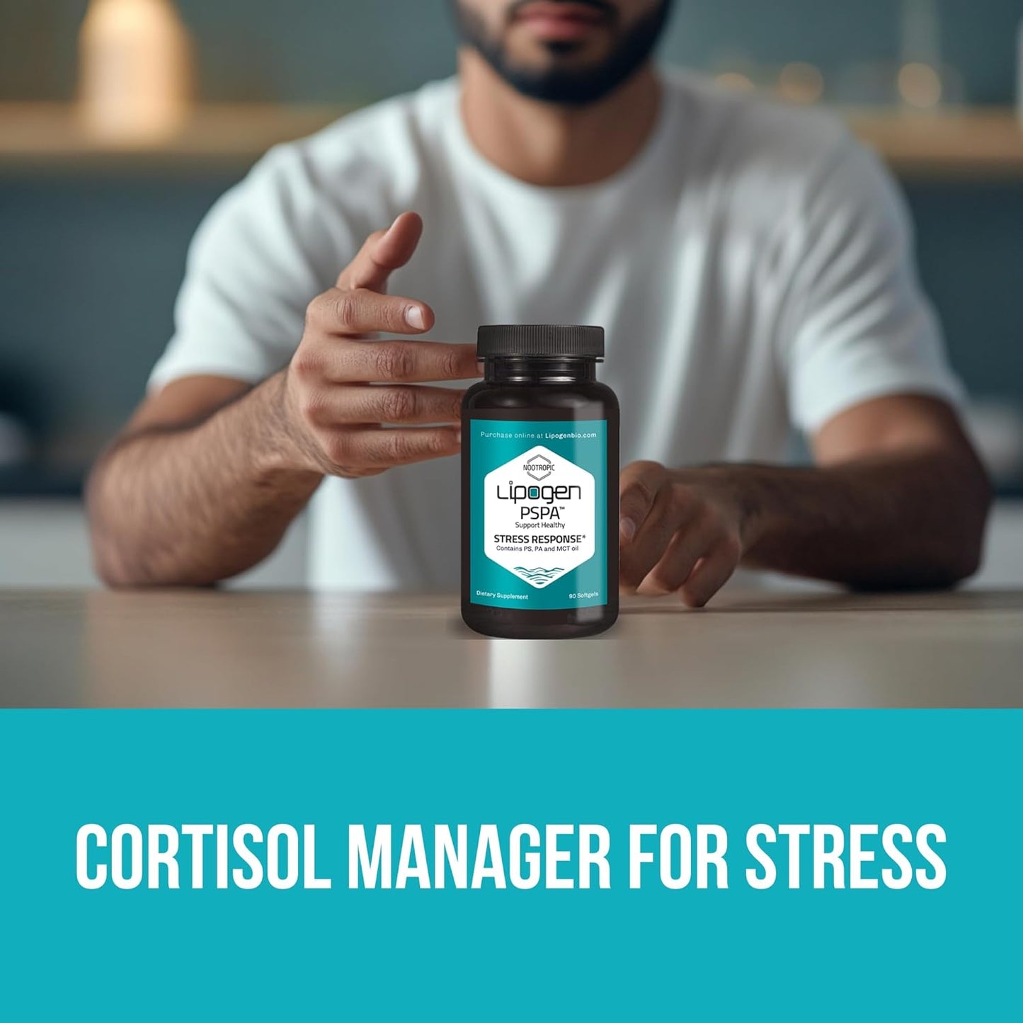 Natural Stress Relief Supplement with Lipogen PSPA - Supports Calmness, Relaxation, and Immune System - 90 Softgels, 30 Day Supply