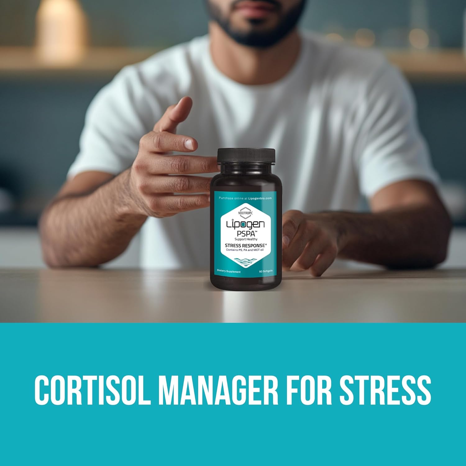 Natural Stress Relief Supplement with Lipogen PSPA - Supports Calmness, Relaxation, and Immune System - 90 Softgels, 30 Day Supply